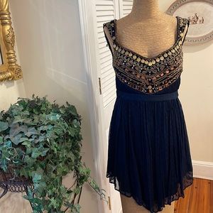 Free People Gold Embellished Navy Dress